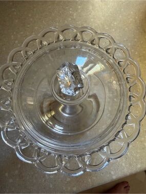 Vintage candy dish glass basket weave design